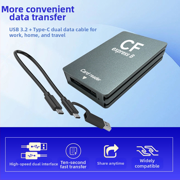 CFexpress Type A/B Čítačka kariet – USB 3.2 Gen2 (10Gbps), zabudovaný dizajn, kovové telo, podporuje CFexpress Type A a B