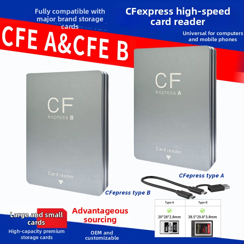 CFexpress Type A/B Čítačka kariet – USB 3.2 Gen2 (10Gbps), zabudovaný dizajn, kovové telo, podporuje CFexpress Type A a B