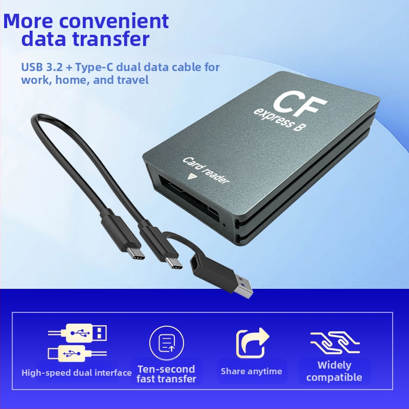 CFexpress Type A/B Čítačka kariet – USB 3.2 Gen2 (10Gbps), zabudovaný dizajn, kovové telo, podporuje CFexpress Type A a B