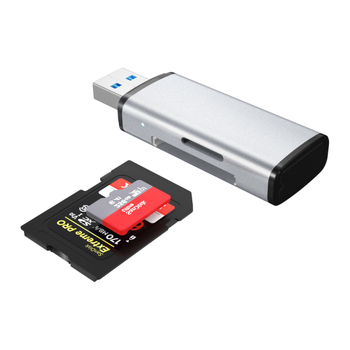 Cititor USB 3.0 pentru carduri SD și TF – carcasă din aluminiu, model ADS-105, dimensiuni 6.9×2×1 cm