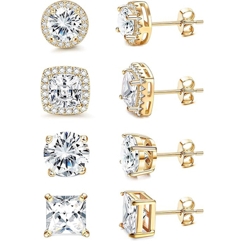Cercei unisex din oțel inoxidabil, formă pătrată geometrică, finisaj electroplatat, cristale zircon pavé, stil modern