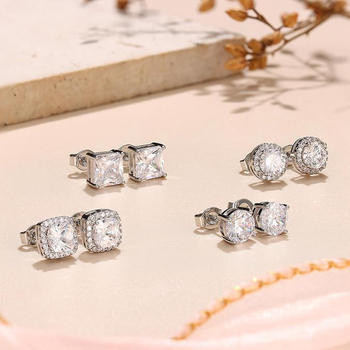 Cercei unisex din oțel inoxidabil, formă pătrată geometrică, finisaj electroplatat, cristale zircon pavé, stil modern