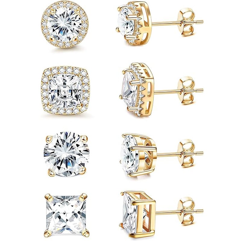 Cercei unisex din oțel inoxidabil, formă pătrată geometrică, finisaj electroplatat, cristale zircon pavé, stil modern