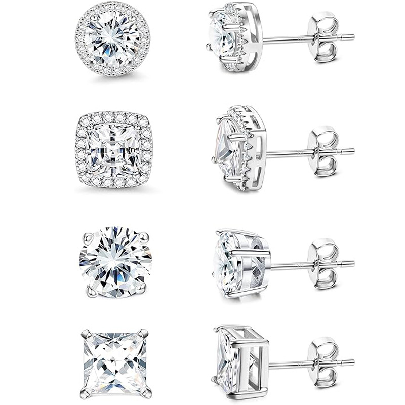 Cercei unisex din oțel inoxidabil, formă pătrată geometrică, finisaj electroplatat, cristale zircon pavé, stil modern