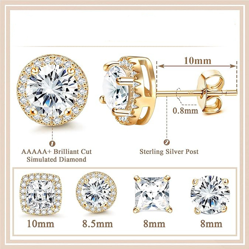 Cercei unisex din oțel inoxidabil, formă pătrată geometrică, finisaj electroplatat, cristale zircon pavé, stil modern