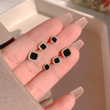 Cercei geometrice pătrate, cu accente diamantate, cupru electroplacat, stil întunecat pentru femei
