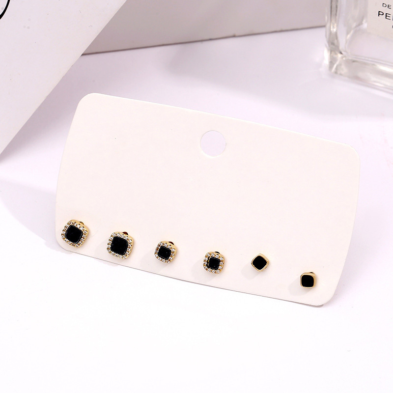 Cercei geometrice pătrate, cu accente diamantate, cupru electroplacat, stil întunecat pentru femei