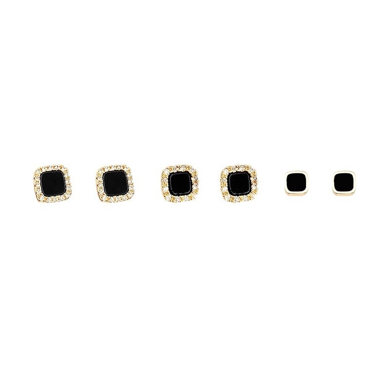 Cercei geometrice pătrate, cu accente diamantate, cupru electroplacat, stil întunecat pentru femei