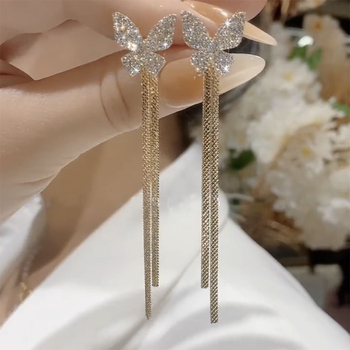 Cercei din cupru cu fluture și ciucuri, încrustați cu diamante, pentru femei, lungi, design nou, două moduri de purtare