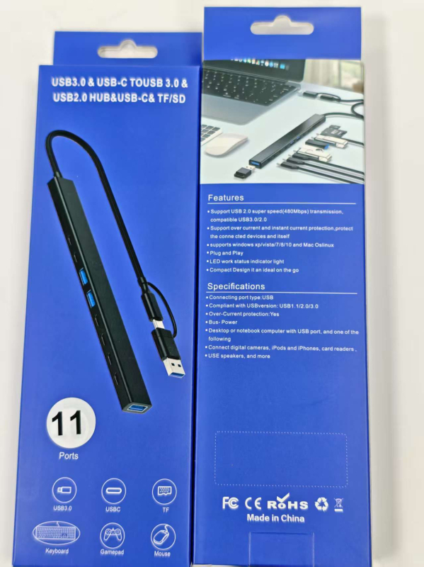Type-C dvostruko glave docking stanica za laptop, aluminijski hub 11-u-1 s podrškom SDHC