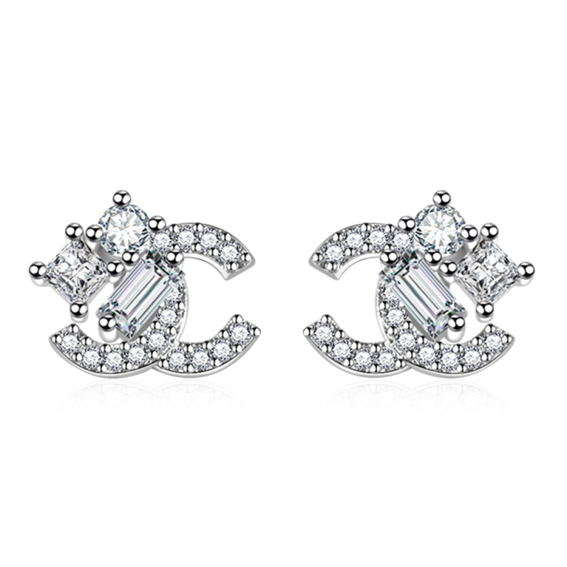 Naušnice - Bakarne s cirkon dizajnom slova C, božanski stil, model H92 Drill C Earrings, stil: slova/brojevi/tekst, Modni OL (Materijal: Bakar; Značka: Weihua; Model: H92 Drill C Earrings; Stil: slova/brojevi/tekst; Stil odijevanja: Fashion OL)