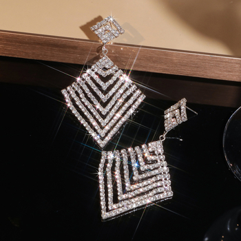 Cercei geometrice cu rhinestone, montură diamant, pentru femei — Jinxi, știfturi din oțel inoxidabil