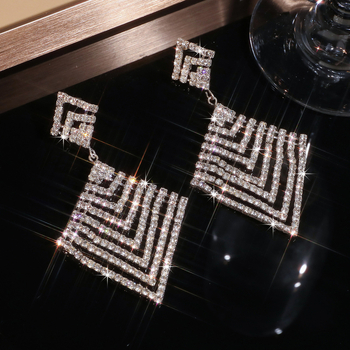Cercei geometrice cu rhinestone, montură diamant, pentru femei — Jinxi, știfturi din oțel inoxidabil