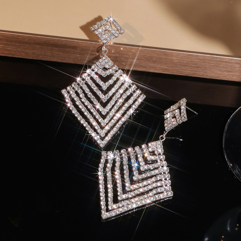 Cercei geometrice cu rhinestone, montură diamant, pentru femei — Jinxi, știfturi din oțel inoxidabil