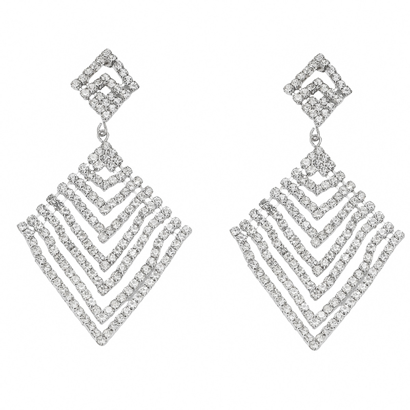 Cercei geometrice cu rhinestone, montură diamant, pentru femei — Jinxi, știfturi din oțel inoxidabil