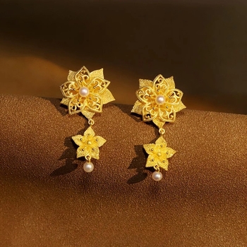 Cercei – cupru, placare electroplating, stil lux ușor, floare perlată 3D, pentru femei