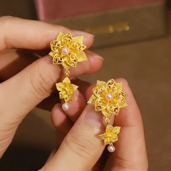 Cercei – cupru, placare electroplating, stil lux ușor, floare perlată 3D, pentru femei