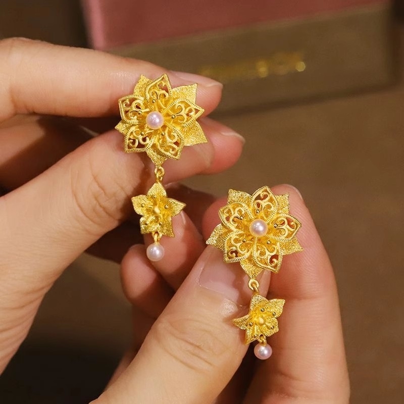 Cercei – cupru, placare electroplating, stil lux ușor, floare perlată 3D, pentru femei