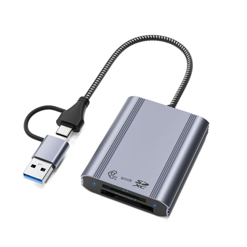Cititor CFexpress A/B și SD pentru carduri, USB-C și USB 3.0, aliaj de aluminiu, model CF003