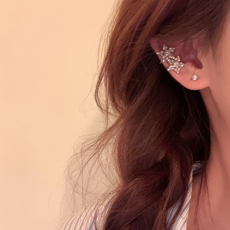 Moon Shadow Унисекс U-образен ушен клип с дизайн двойна звезда, цинкова сплав, електроплатиран финиш