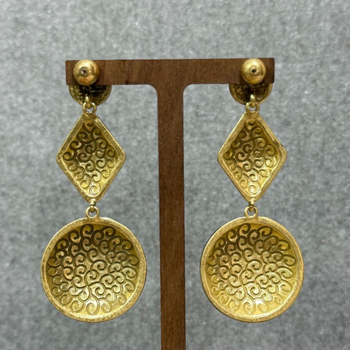 Cercei cu design geometric, din aliaj de cupru, placare cu aur 14K, electroplacare, stil de mijlocul secolului