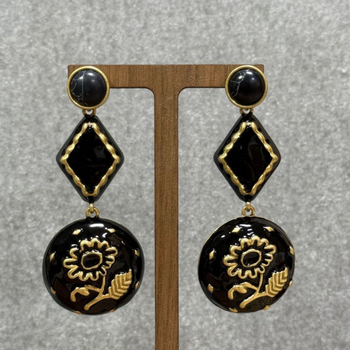 Cercei cu design geometric, din aliaj de cupru, placare cu aur 14K, electroplacare, stil de mijlocul secolului