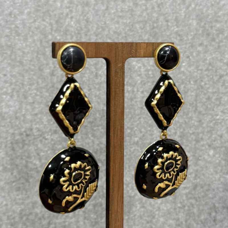 Cercei cu design geometric, din aliaj de cupru, placare cu aur 14K, electroplacare, stil de mijlocul secolului