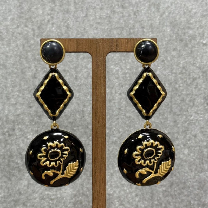 Cercei cu design geometric, din aliaj de cupru, placare cu aur 14K, electroplacare, stil de mijlocul secolului