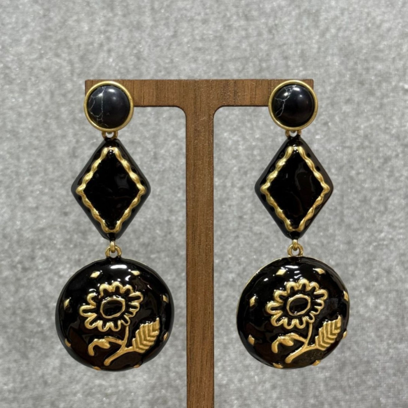 Cercei cu design geometric, din aliaj de cupru, placare cu aur 14K, electroplacare, stil de mijlocul secolului