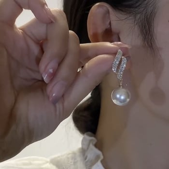 Двупосочни клипсови обици с перли, геометричен дизайн, електроплатени детайли, за жени