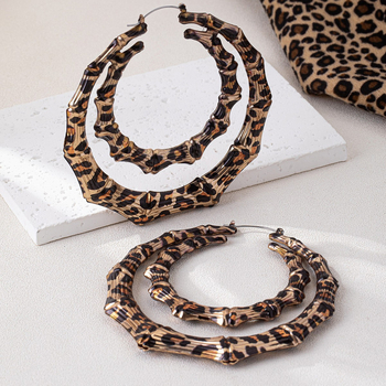 Cercei din aliaj, imprimeu leopard, formă geometrică, pentru femei