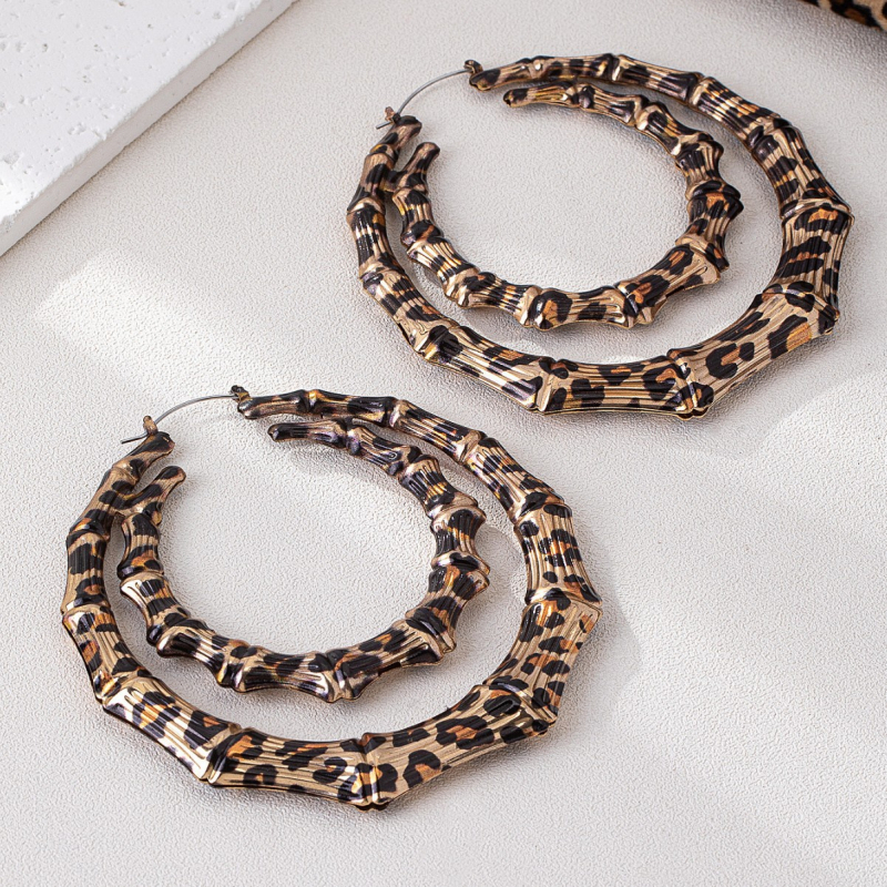 Cercei din aliaj, imprimeu leopard, formă geometrică, pentru femei