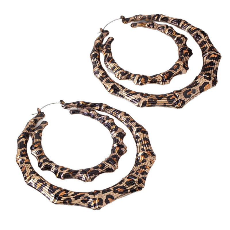 Cercei din aliaj, imprimeu leopard, formă geometrică, pentru femei