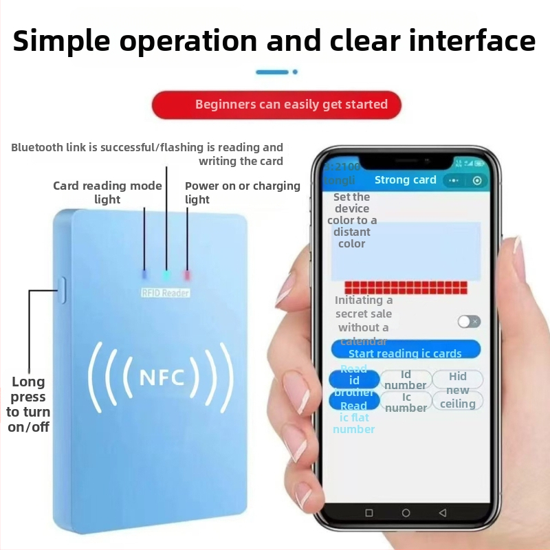 NFC érintés nélküli kártyaolvasó/író ID/IC kártyákhoz, érzékelési távolság 1-5, működési frekvencia 125 kHz–13,56 MHz, olvasási idő 1 s