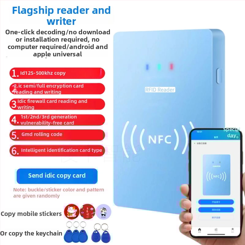 NFC érintés nélküli kártyaolvasó/író ID/IC kártyákhoz, érzékelési távolság 1-5, működési frekvencia 125 kHz–13,56 MHz, olvasási idő 1 s