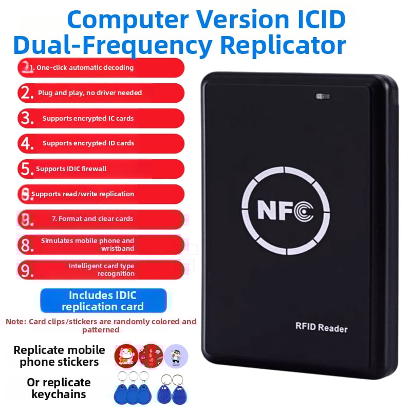 NFC érintés nélküli kártyaolvasó/író ID/IC kártyákhoz, érzékelési távolság 1-5, működési frekvencia 125 kHz–13,56 MHz, olvasási idő 1 s