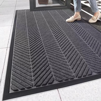 Vratni tepih — četverokutnog oblika, prugast uzorak, materijal: TPE, moderni minimalistički stil, perivi, pogodan za ulaz, dnevni boravak, kuhinju i komercijalne prostore