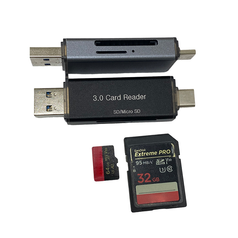Cititor USB 3.0 pentru carduri SD/MicroSD cu USB-C OTG – mini, exterior, corp din aliaj de aluminiu, Windows 7 compatibil