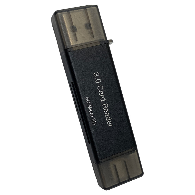 Cititor USB 3.0 pentru carduri SD/MicroSD cu USB-C OTG – mini, exterior, corp din aliaj de aluminiu, Windows 7 compatibil