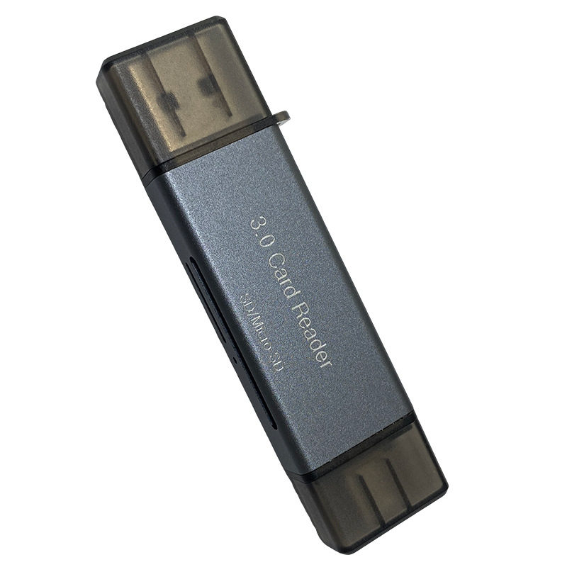 Cititor USB 3.0 pentru carduri SD/MicroSD cu USB-C OTG – mini, exterior, corp din aliaj de aluminiu, Windows 7 compatibil