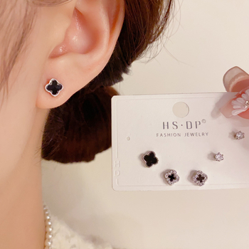 Cercei - Floare cu patru foi, pietre micro-incrustate, bază din cupru placat cu aur, Korean Dupin, accesoriu de modă simplu
