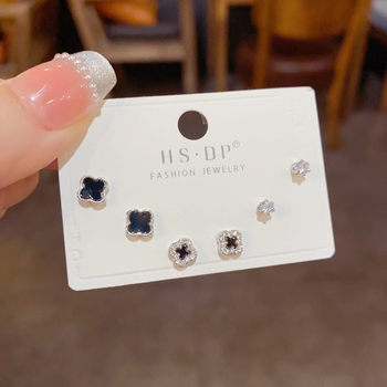 Cercei - Floare cu patru foi, pietre micro-incrustate, bază din cupru placat cu aur, Korean Dupin, accesoriu de modă simplu