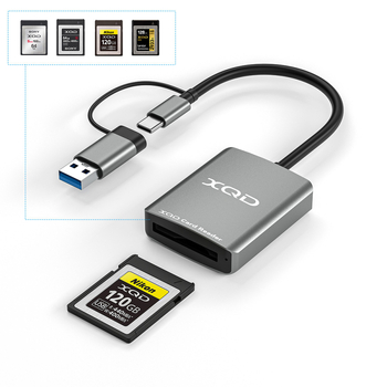 ZY-802 Cititor XQD/SD carduri — USB 3.0 viteză mare, interfață duală Type-C și USB, aliaj de aluminiu + ABS