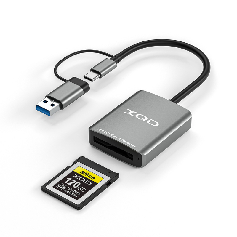 ZY-802 Cititor XQD/SD carduri — USB 3.0 viteză mare, interfață duală Type-C și USB, aliaj de aluminiu + ABS