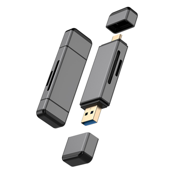 Cititor de carduri USB 3.0/3.2 cu sloturi SD/TF, corp din aluminiu, USB-C extern
