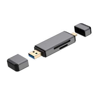Cititor de carduri USB 3.0/3.2 cu sloturi SD/TF, corp din aluminiu, USB-C extern