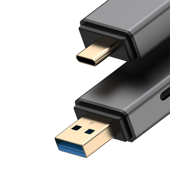 Cititor de carduri USB 3.0/3.2 cu sloturi SD/TF, corp din aluminiu, USB-C extern