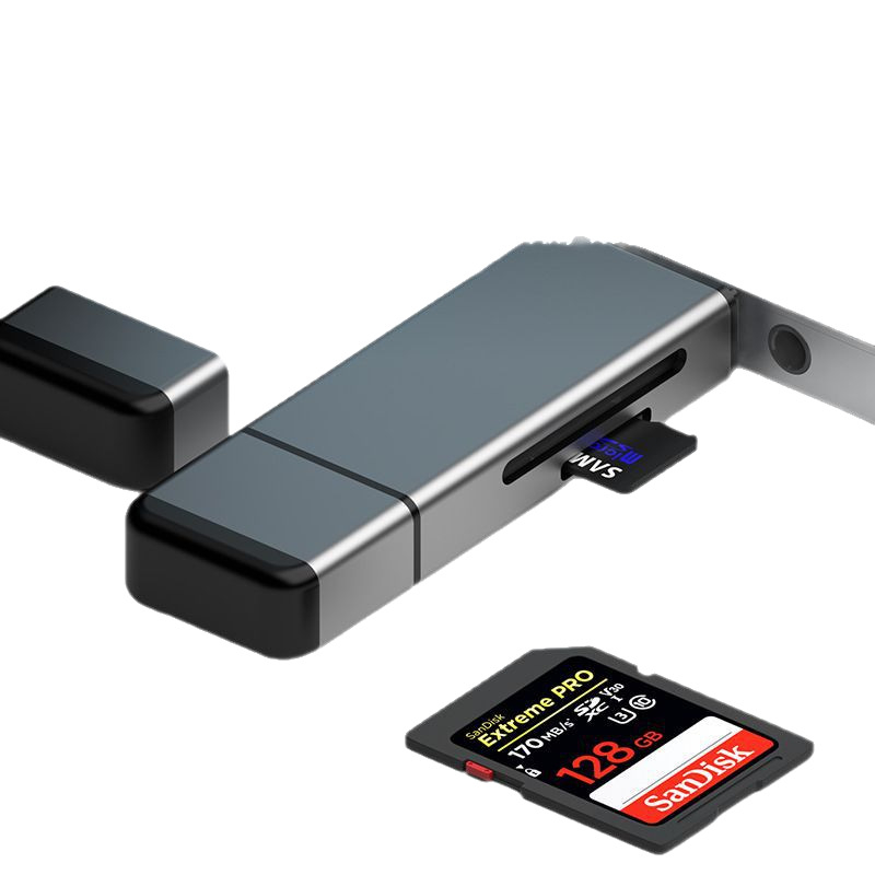 Cititor de carduri USB 3.0/3.2 cu sloturi SD/TF, corp din aluminiu, USB-C extern