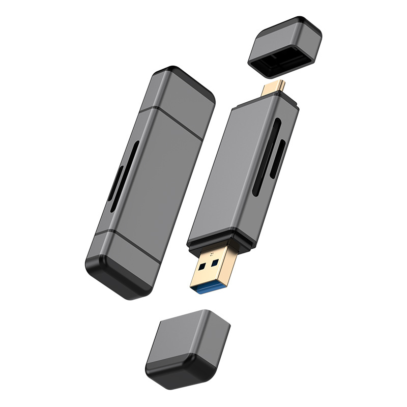 Cititor de carduri USB 3.0/3.2 cu sloturi SD/TF, corp din aluminiu, USB-C extern