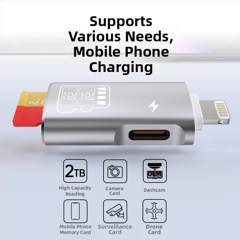 Salamoer xjs-227 Lightning–TF karta čítačka, 2-v-1 adaptér s nabíjaním Type-C